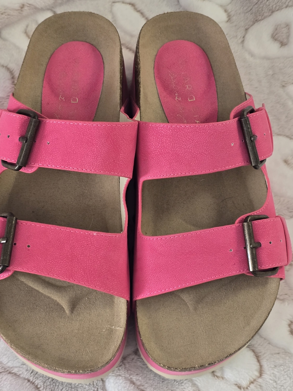 New Altar'd State Pink Double Buckle Cork Slide Sandals Size 8 Platform Chunky - Picture 6 of 13